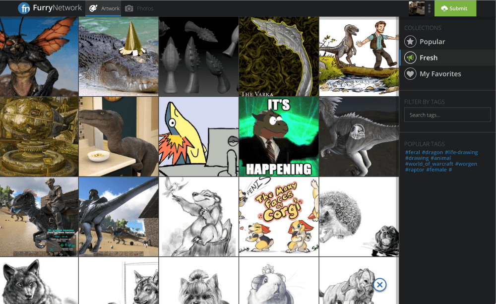 Our 'image list' page; used for latest uploads, most popular and your favorites.